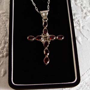 Large faceted Garnet  and sterling silver cross