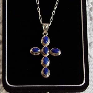 Cabochon Lapis Lazuli  and sterling silver cross