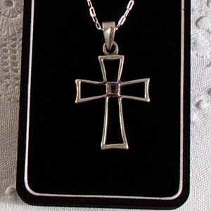 Sterling Cross  with Amethyst center